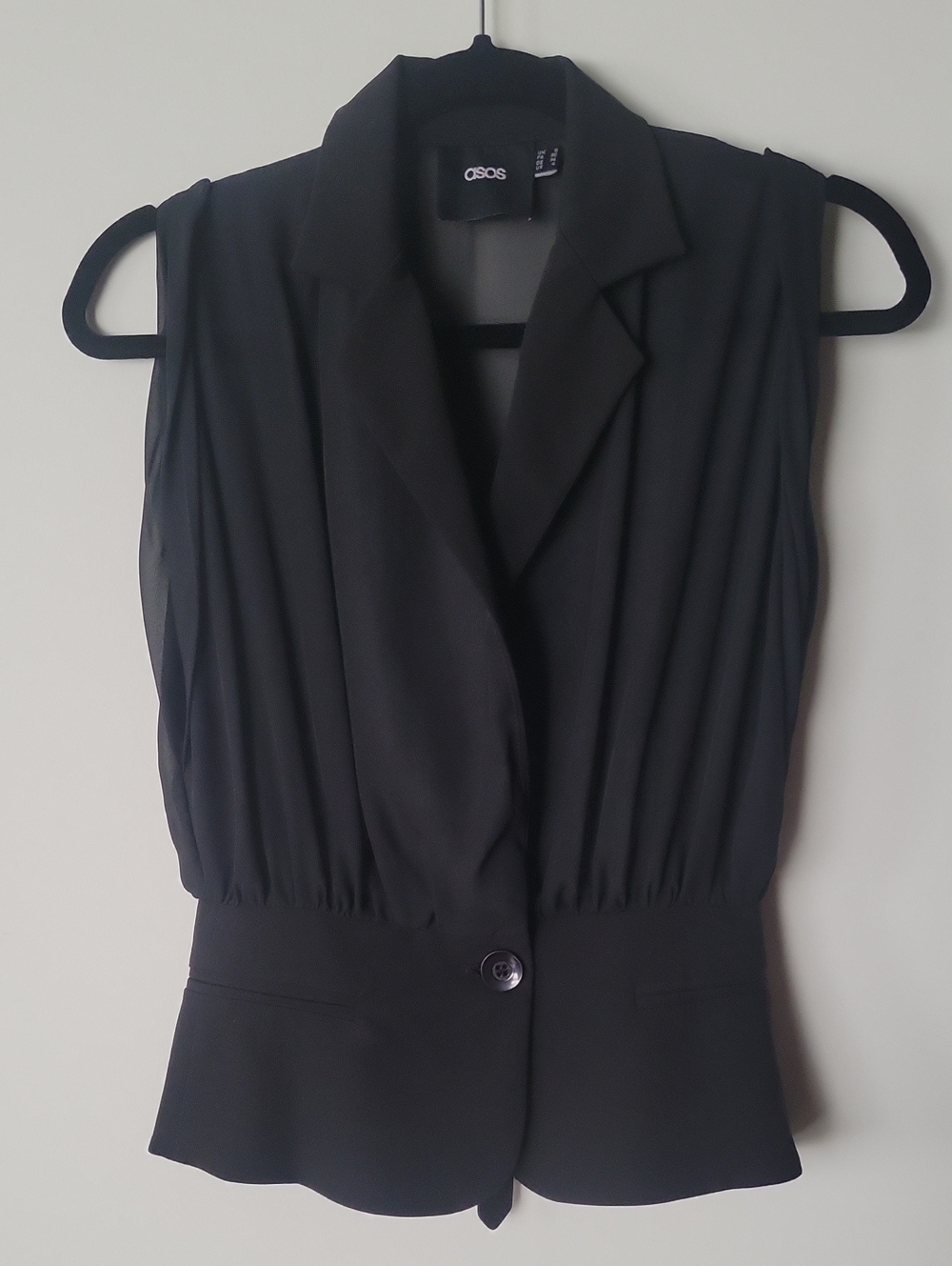 ASOS Black Sleeveless Suit Vest Top Goth Peplum Blouse Old Money Tuxedo Mob S